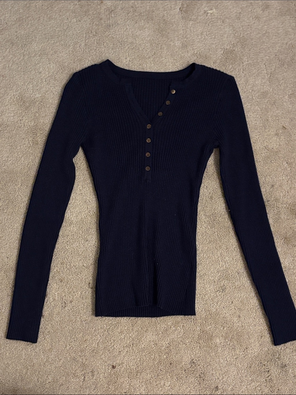 Slim Ribbed Henley Long-Sleeve Top - Navy